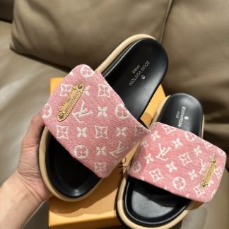 Louis Vuitton pink denim slippers