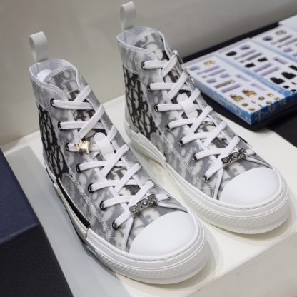 Dior Matte Pearl Glitter PVC Semi-Transparent Panel High-Top Casual Sneakers