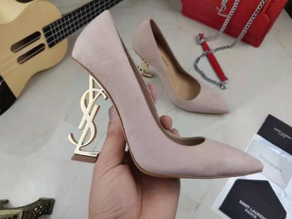 Ysl letter metal heel single shoes high heels