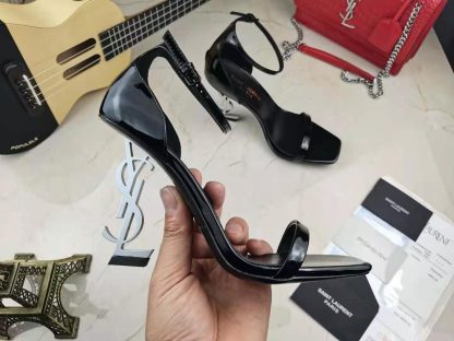 YSL lacquered high-heeled sandals with YSL letters - Image 2