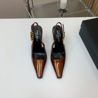 Ysl shiny high-heeled backless single shoes high heels