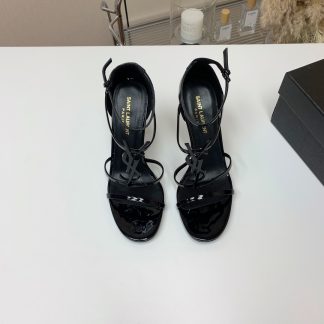 Ysl patent leather shiny lettering sandals high heels