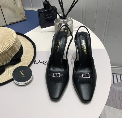Ysl small square buckle kitten heel high heels