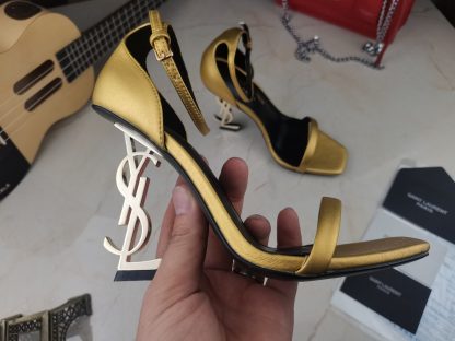 Ysl letter metal buckle paint YSL letter heel high heel sandals - Image 2