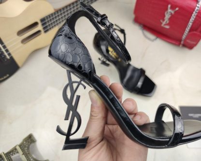 YSL letter metal buckle lacquered YSL letter high-heeled sandals - Image 2
