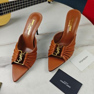 Ysl brown stiletto high-heeled sandals
