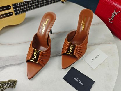 Ysl brown stiletto high-heeled sandals