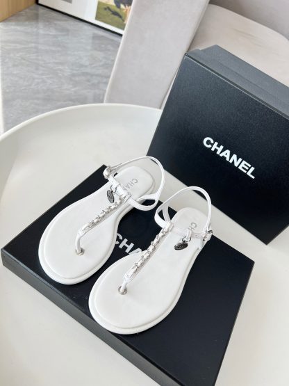 Chanel's new white classic elegant flip flops sandals