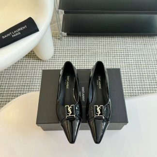Ysl retro patent leather pointed toe flat shoes