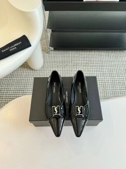 Ysl retro patent leather pointed toe flat shoes