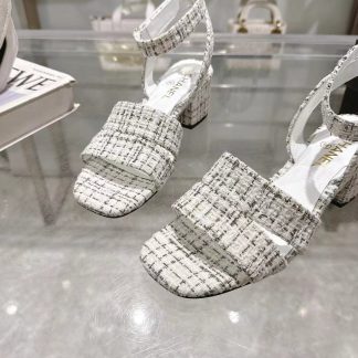 Chanel black and white spring and summer new embroidered Linge classic sandals heel height 5cm
