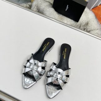 Ysl Silver Elegant Slippers