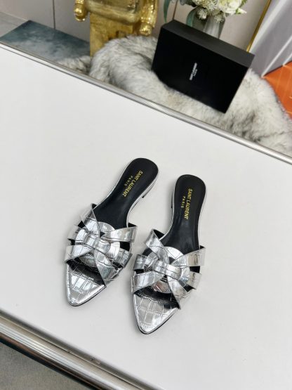 Ysl Silver Elegant Slippers