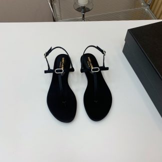 Ysl silk diamond buckle flat sandals