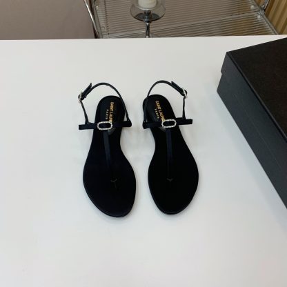 Ysl silk diamond buckle flat sandals