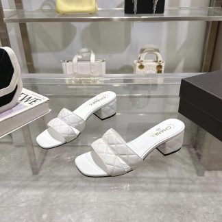 Chanel Spring/Summer New White Embroidered Linge Classic Sandals Heel Height 5cm