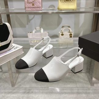 Chanel white spring and summer new classic imported sheepskin sandals heel height 5cm