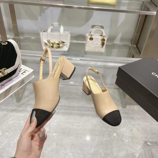 Chanel apricot spring and summer new classic imported sheepskin sandals heel height 5cm