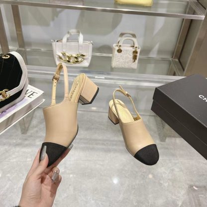Chanel apricot spring and summer new classic imported sheepskin sandals heel height 5cm