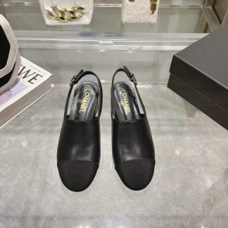 Chanel black spring and summer new classic imported sheepskin sandals heel height 5cm