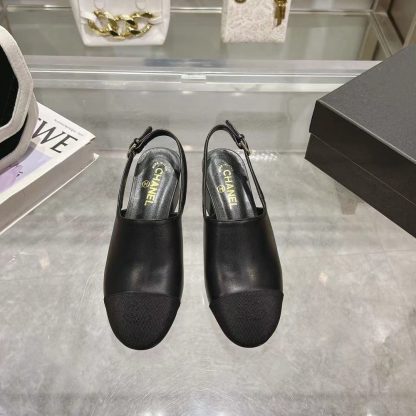 Chanel black spring and summer new classic imported sheepskin sandals heel height 5cm