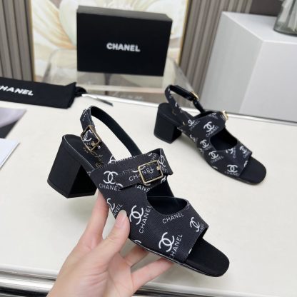 Chanel Spring/Summer Dancing Shoes Collection Black Printed Slimming Sandals Heel Height 5cm