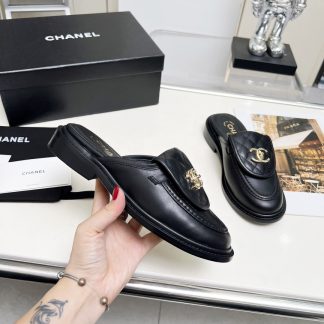 Chanel autumn and winter new goddess elegant temperament black half-slippers