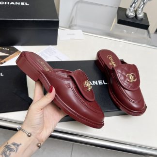 Chanel autumn and winter new goddess elegant temperament red half-slippers