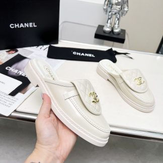 Chanel autumn and winter new goddess elegant temperament off-white half-slippers