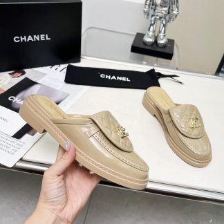 Chanel autumn and winter new goddess elegant temperament apricot half-slippers