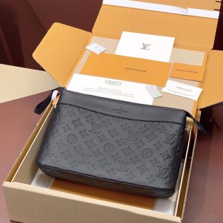 Louis Vuitton Black Leather Embossed POCHETTE VOYAGE SOUPLE Clutch