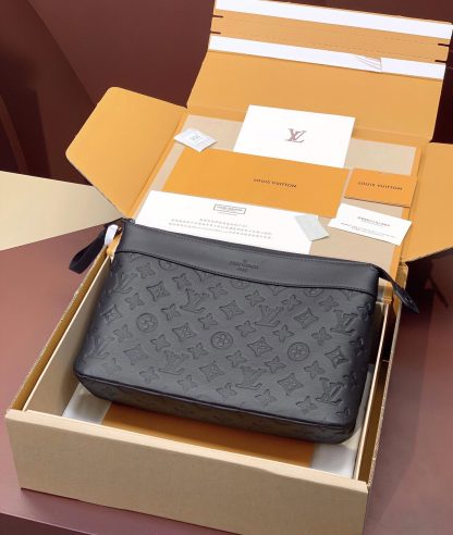 Louis Vuitton Black Leather Embossed POCHETTE VOYAGE SOUPLE Clutch