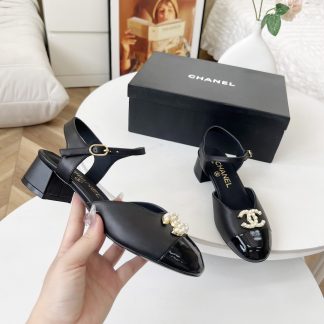 Chanel Spring and Summer Dance Shoes Series New Black with Pearl Sandals
