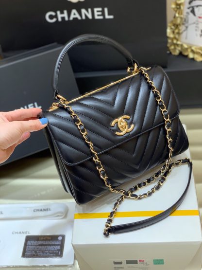 Chanel Black CC Large V Check Chain Bag - Image 2