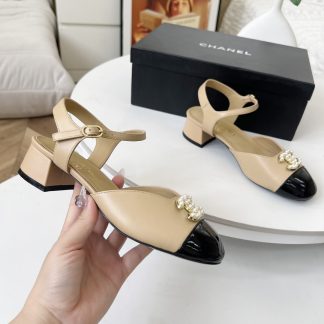 Chanel Spring and Summer Dance Shoes Series New Products Apricot Color with Pearl Sandals