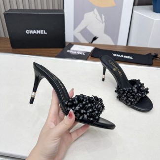 Chanel Spring and Summer Black Dance Shoes Series New Custom Flower Sandals Heel Height 8.5cm