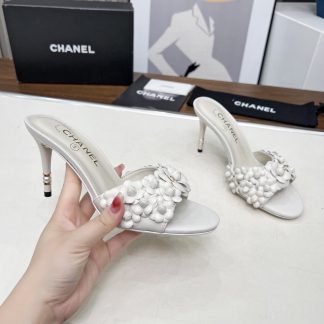 Chanel Spring and Summer White Dancing Shoes Series New Custom Flower Sandals Heel Height 8.5cm