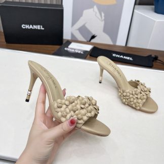 Chanel Spring and Summer Apricot Dance Shoes Series New Custom Flower Sandals Heel Height 8.5cm