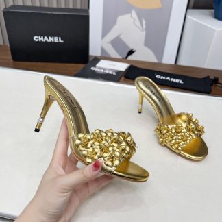 Chanel Spring and Summer Golden Dancing Shoes Series New Custom Flower Sandals Heel Height 8.5cm