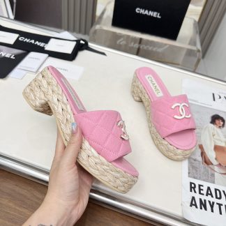 Chanel pink spring and summer dancing shoes series slimming sandals with heel height 6.5cm