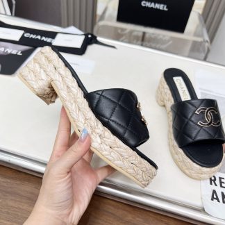 Chanel black spring and summer dance shoes series slimming sandals with heel height 6.5cm