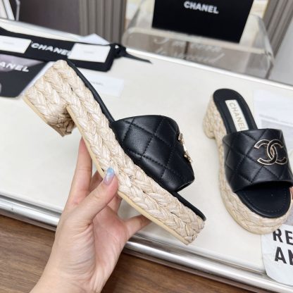 Chanel black spring and summer dance shoes series slimming sandals with heel height 6.5cm