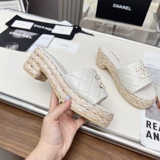 Chanel white spring and summer dance shoes series slimming sandals with heel height 6.5cm