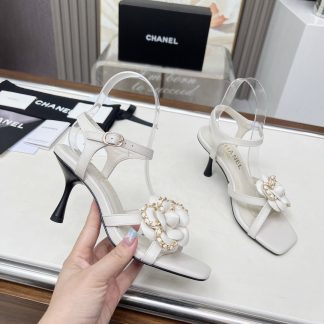 Chanel Spring and Summer White Dancing Shoes Collection Custom Flower Stiletto Sandals Heel Height 7.5cm