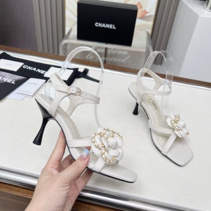 Chanel Spring and Summer White Dancing Shoes Collection Custom Flower Stiletto Sandals Heel Height 7.5cm