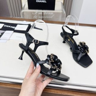 Chanel Spring and Summer Black Dancing Shoes Collection Custom Flower Stiletto Sandals Heel Height 7.5cm