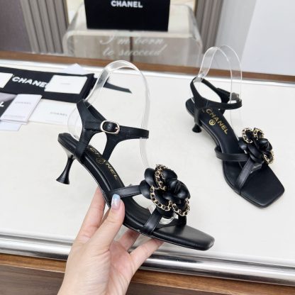 Chanel Spring and Summer Black Dancing Shoes Collection Custom Flower Stiletto Sandals Heel Height 7.5cm