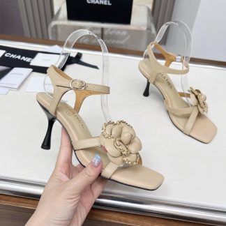 Chanel Spring and Summer Apricot Dance Shoes Series Custom Flower Stiletto Sandals Heel Height 7.5cm