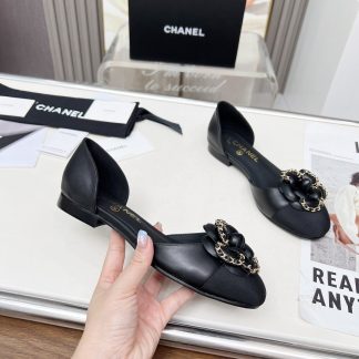 Chanel Spring/Summer Dancing Shoes Series Small Round Toe Black Flat Sandals Heel Height 1.5cm
