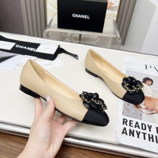 Chanel Spring/Summer Dancing Shoes Series Small Round Toe Apricot Flat Sandals Heel Height 1.5cm
